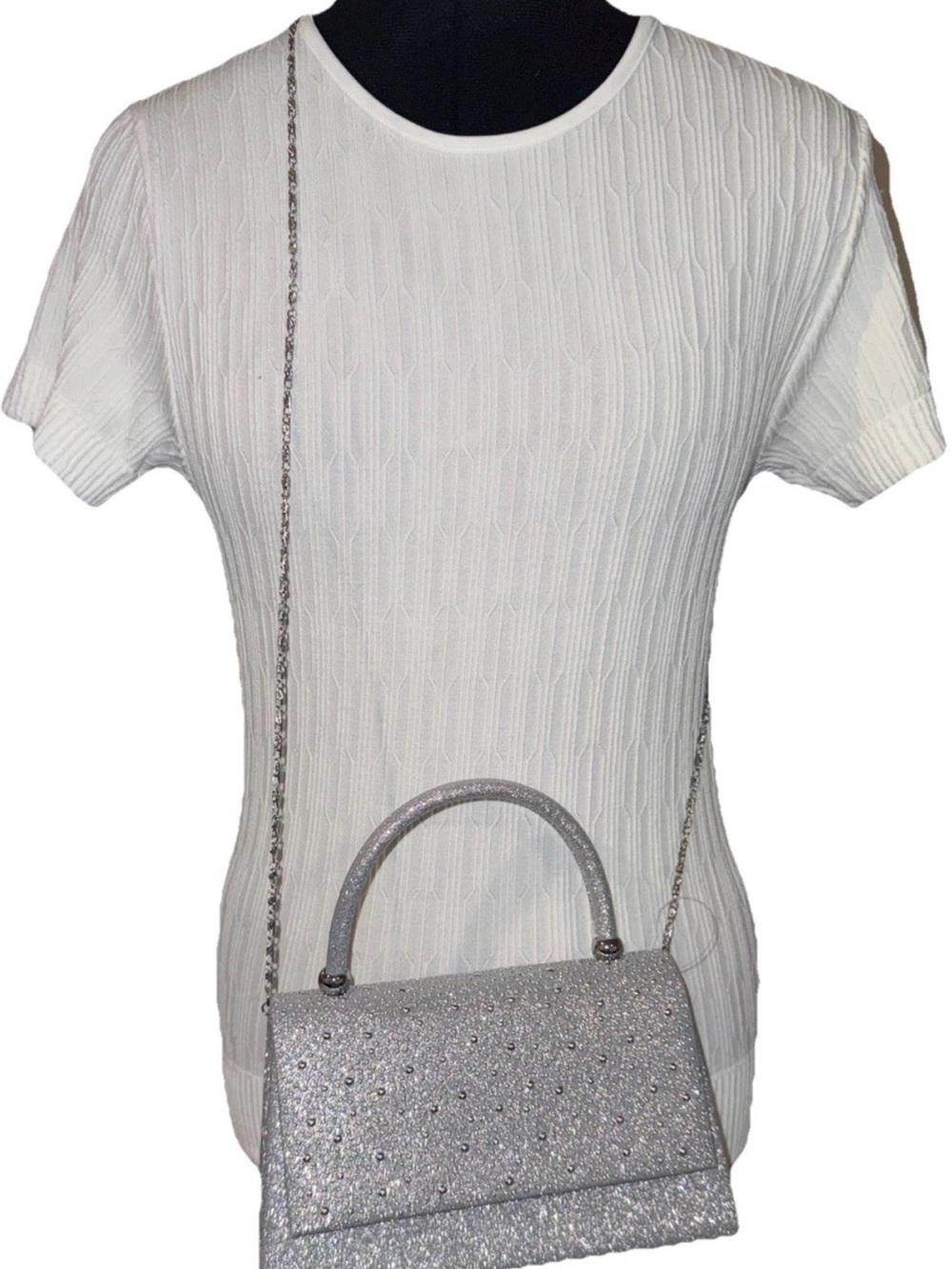 Kendall & James Silver Beaded Evening Purse, Shoulder Chain, NWT - Picture 3 of 12